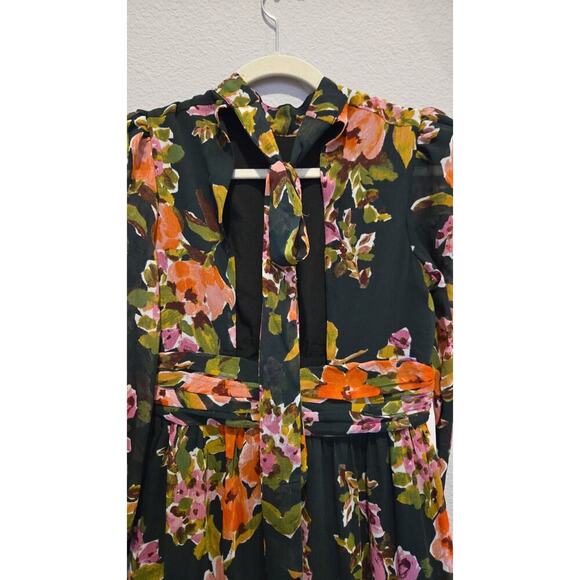 AQUA Women's Floral Deep Green Maxi Dress S Off Shoulder Long Sleeve Romantic - Picture 12 of 15